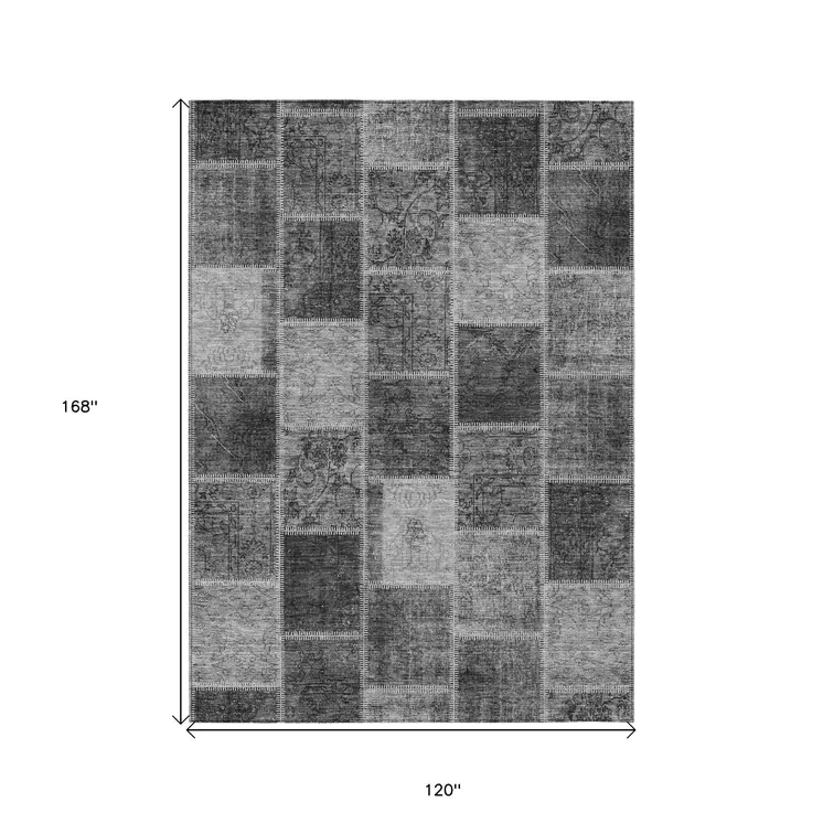 10' X 14' Gray Charcoal And Silver Patchwork Washable Indoor Outdoor Area Rug