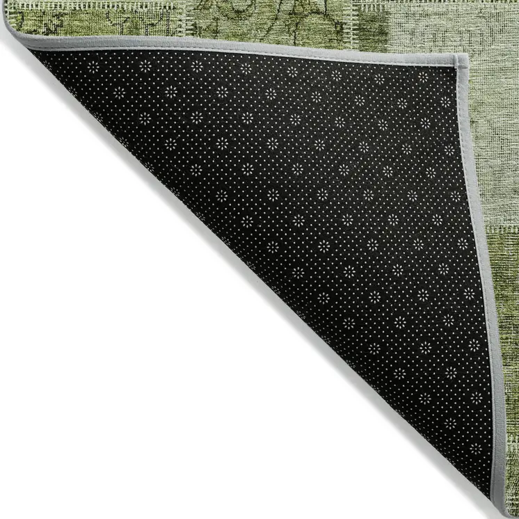 5' X 8' Olive Green And Artichoke Green Patchwork Washable Indoor Outdoor Area Rug