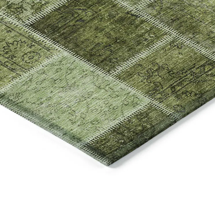 10' X 14' Olive Green And Artichoke Green Patchwork Washable Indoor Outdoor Area Rug