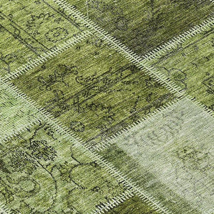 10' X 14' Olive Green And Artichoke Green Patchwork Washable Indoor Outdoor Area Rug