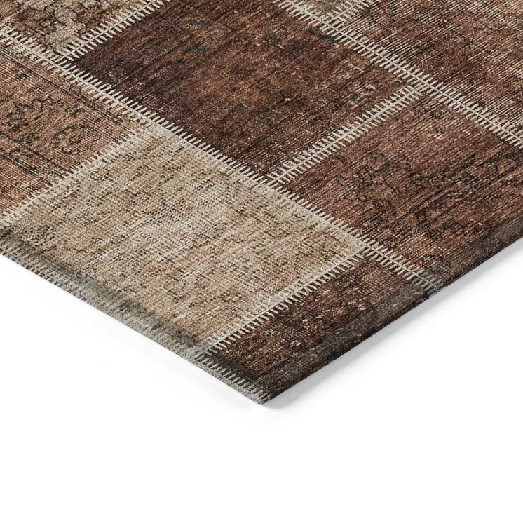 3' X 5' Orange Copper And Beige Patchwork Washable Indoor Outdoor Area Rug