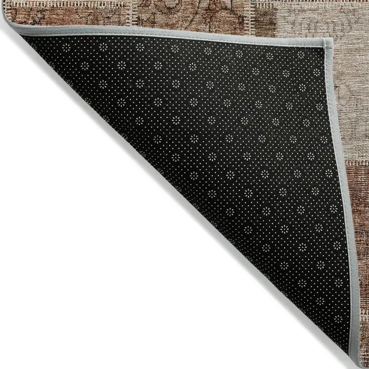 10' X 14' Orange Copper And Beige Patchwork Washable Indoor Outdoor Area Rug