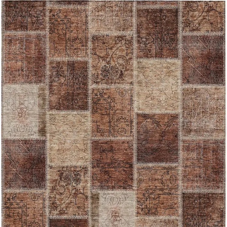 10' X 14' Orange Copper And Beige Patchwork Washable Indoor Outdoor Area Rug