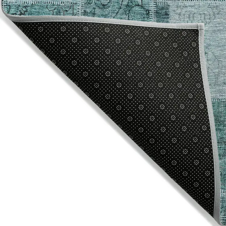 3' X 5' Teal Blue Aqua And Charcoal Patchwork Washable Indoor Outdoor Area Rug