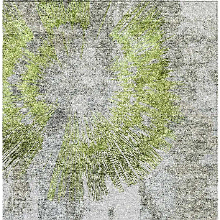 5' X 8' Artichoke Green Gray And Charcoal Abstract Washable Indoor Outdoor Area Rug