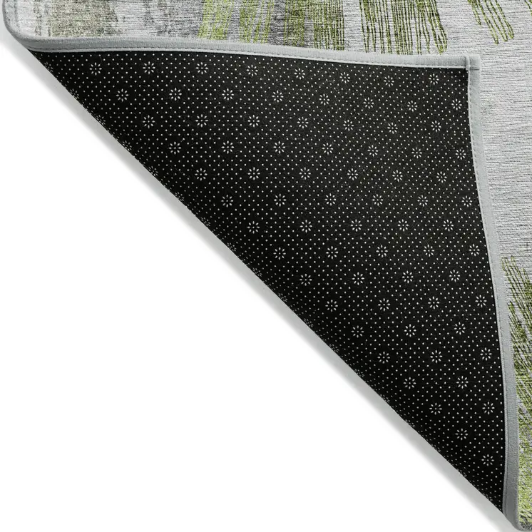 5' X 8' Artichoke Green Gray And Charcoal Abstract Washable Indoor Outdoor Area Rug