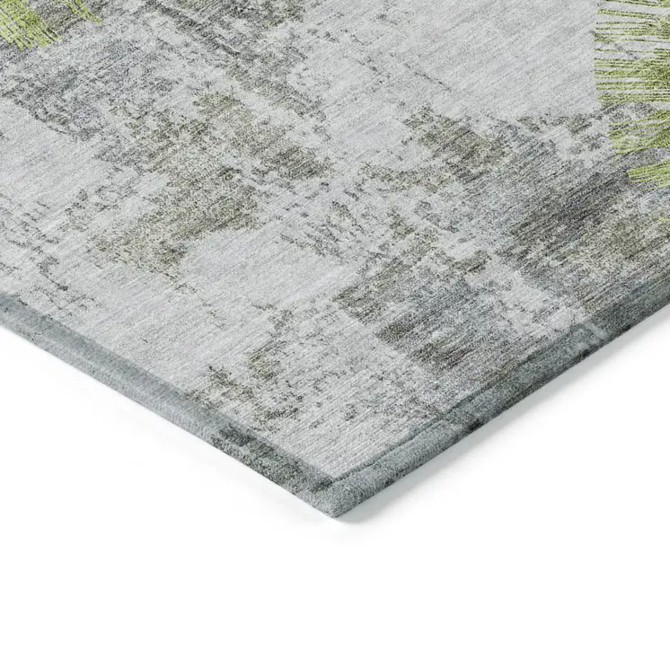 5' X 8' Artichoke Green Gray And Charcoal Abstract Washable Indoor Outdoor Area Rug