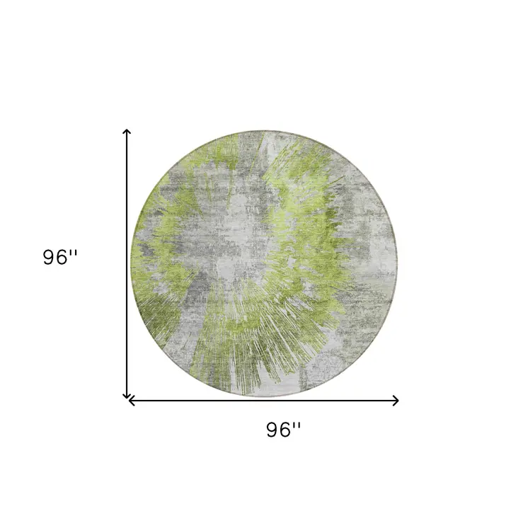 8' Artichoke Green Gray And Charcoal Round Abstract Washable Indoor Outdoor Area Rug