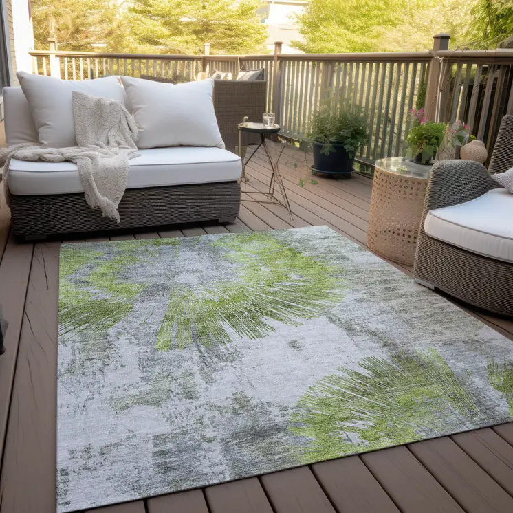 9' X 12' Artichoke Green Gray And Charcoal Abstract Washable Indoor Outdoor Area Rug