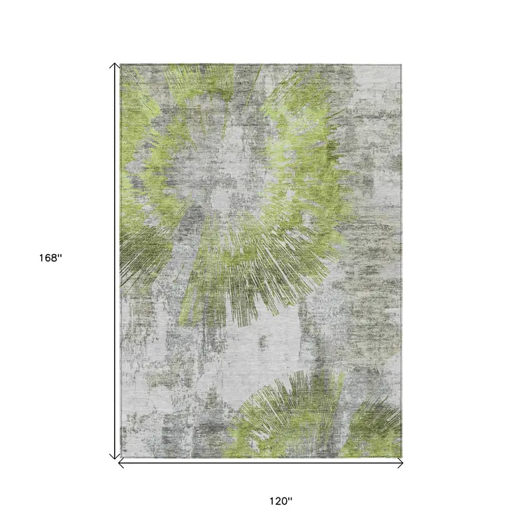 10' X 14' Artichoke Green Gray And Charcoal Abstract Washable Indoor Outdoor Area Rug