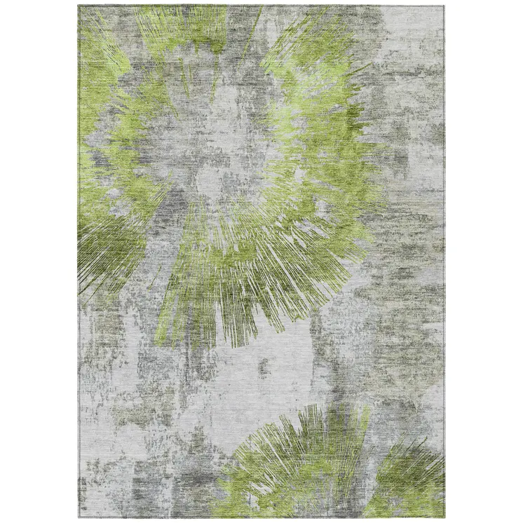 10' X 14' Artichoke Green Gray And Charcoal Abstract Washable Indoor Outdoor Area Rug