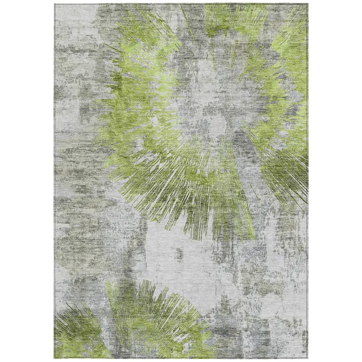 10' X 14' Artichoke Green Gray And Charcoal Abstract Washable Indoor Outdoor Area Rug