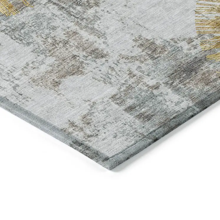 3' X 5' Gold Beige And Ivory Abstract Washable Indoor Outdoor Area Rug