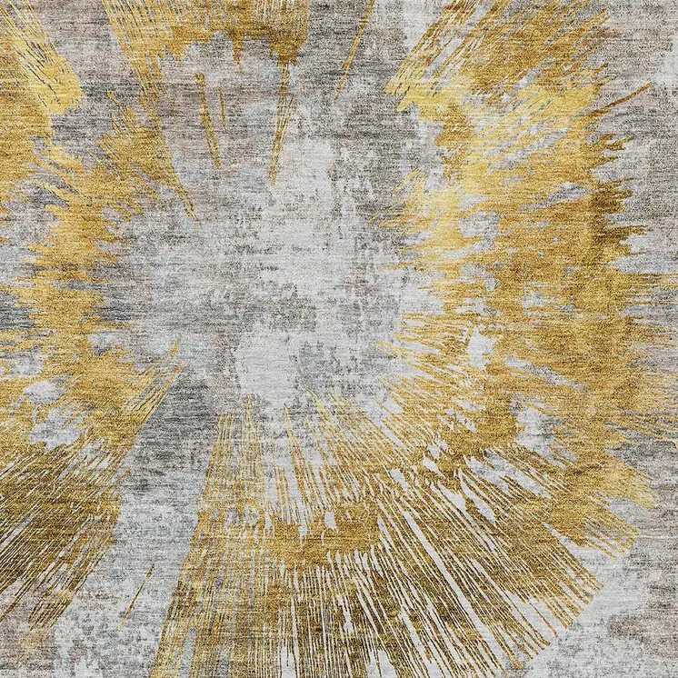 3' X 5' Gold Beige And Ivory Abstract Washable Indoor Outdoor Area Rug