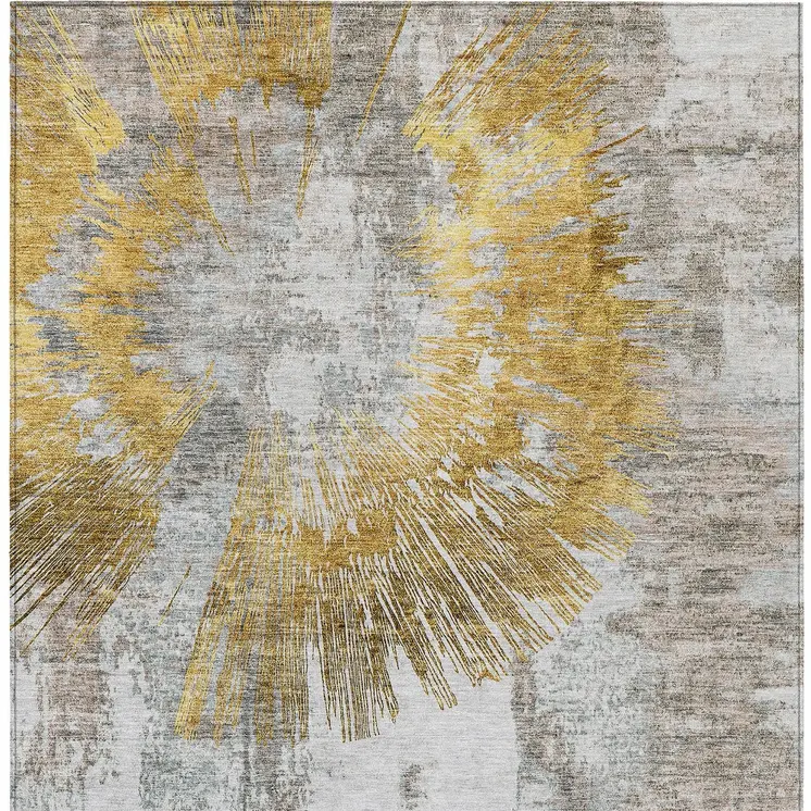 8' X 10' Gold Beige And Ivory Abstract Washable Indoor Outdoor Area Rug
