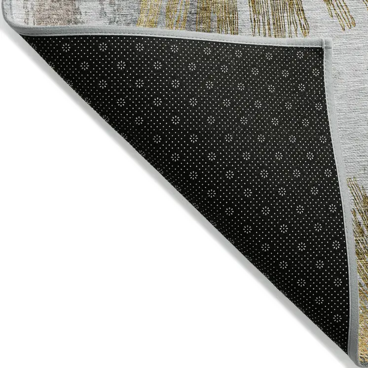 8' X 10' Gold Beige And Ivory Abstract Washable Indoor Outdoor Area Rug