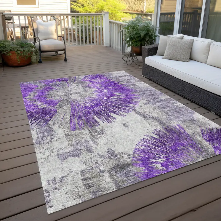 3' X 5' Purple Gray And Charcoal Abstract Washable Indoor Outdoor Area Rug