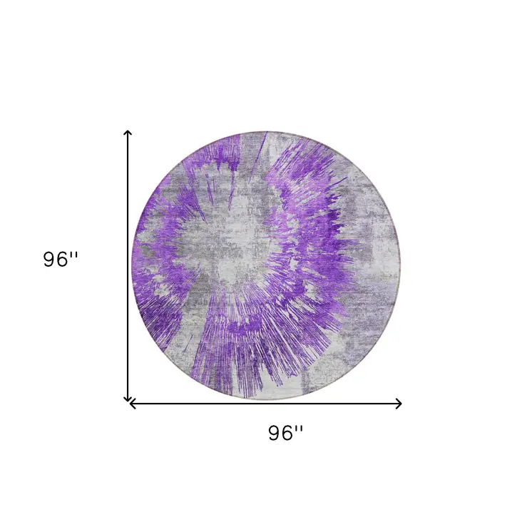 8' Purple Gray And Charcoal Round Abstract Washable Indoor Outdoor Area Rug