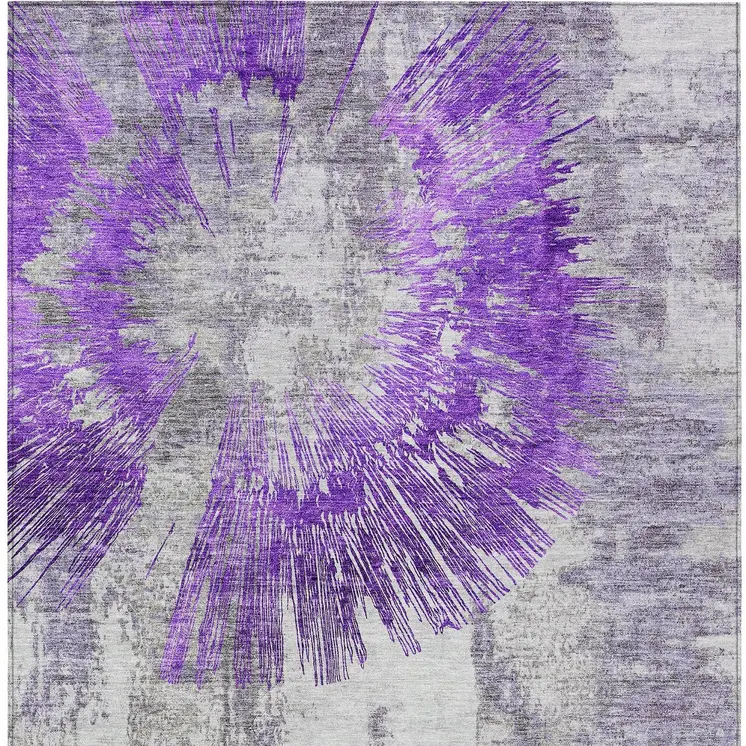 8' X 10' Purple Gray And Charcoal Abstract Washable Indoor Outdoor Area Rug