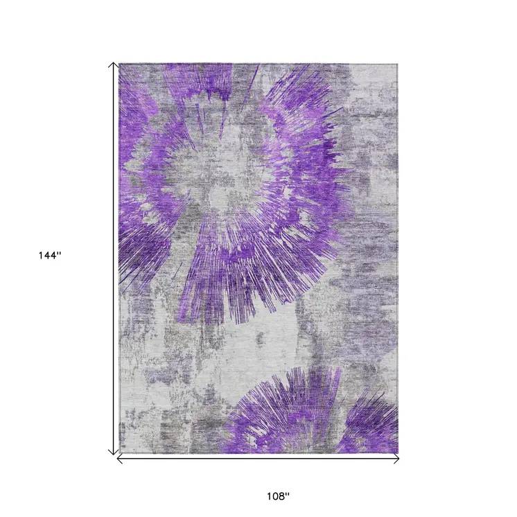 9' X 12' Purple Gray And Charcoal Abstract Washable Indoor Outdoor Area Rug