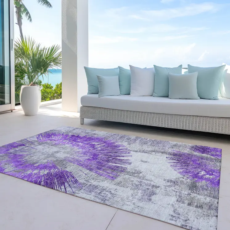 9' X 12' Purple Gray And Charcoal Abstract Washable Indoor Outdoor Area Rug