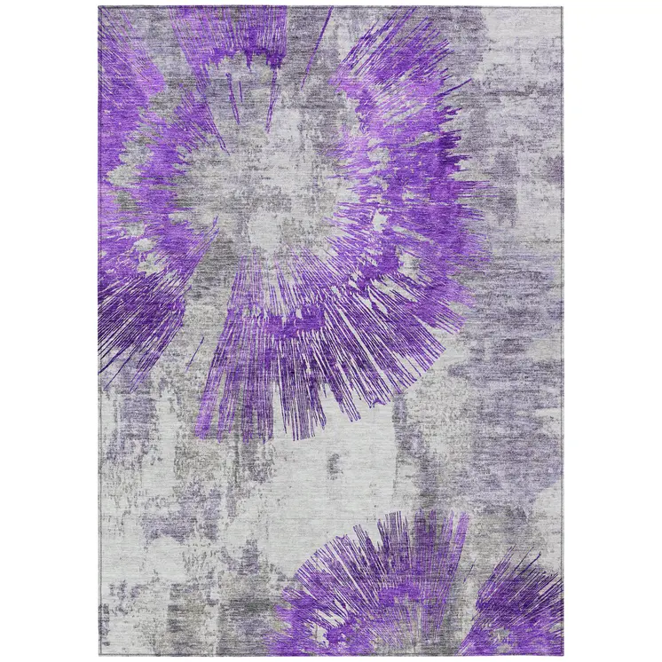 9' X 12' Purple Gray And Charcoal Abstract Washable Indoor Outdoor Area Rug