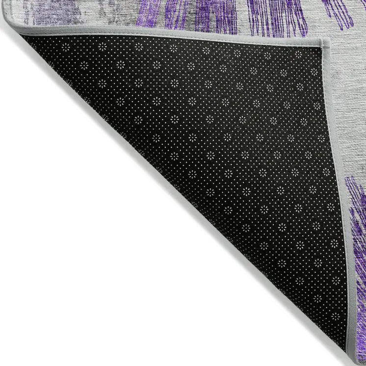 9' X 12' Purple Gray And Charcoal Abstract Washable Indoor Outdoor Area Rug