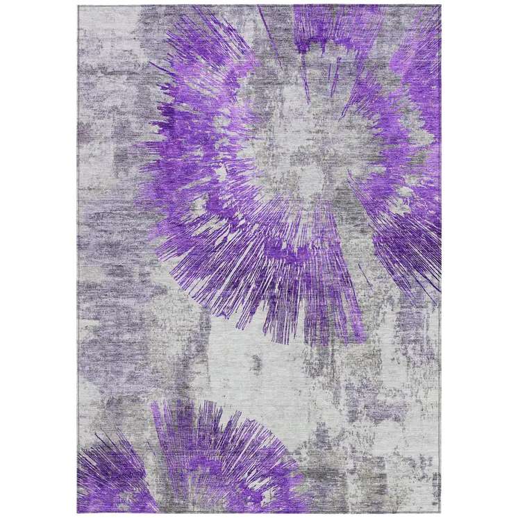 10' X 14' Purple Gray And Charcoal Abstract Washable Indoor Outdoor Area Rug