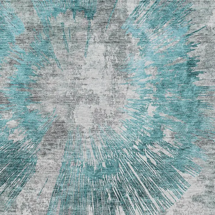 8' X 10' Teal Blue Aqua And Gray Abstract Washable Indoor Outdoor Area Rug
