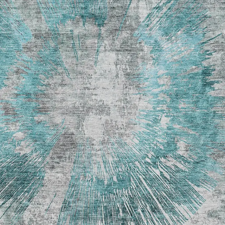 9' X 12' Teal Blue Aqua And Gray Abstract Washable Indoor Outdoor Area Rug