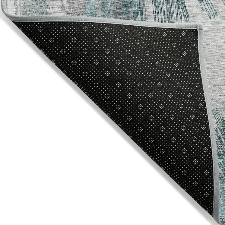 10' X 14' Teal Blue Aqua And Gray Abstract Washable Indoor Outdoor Area Rug