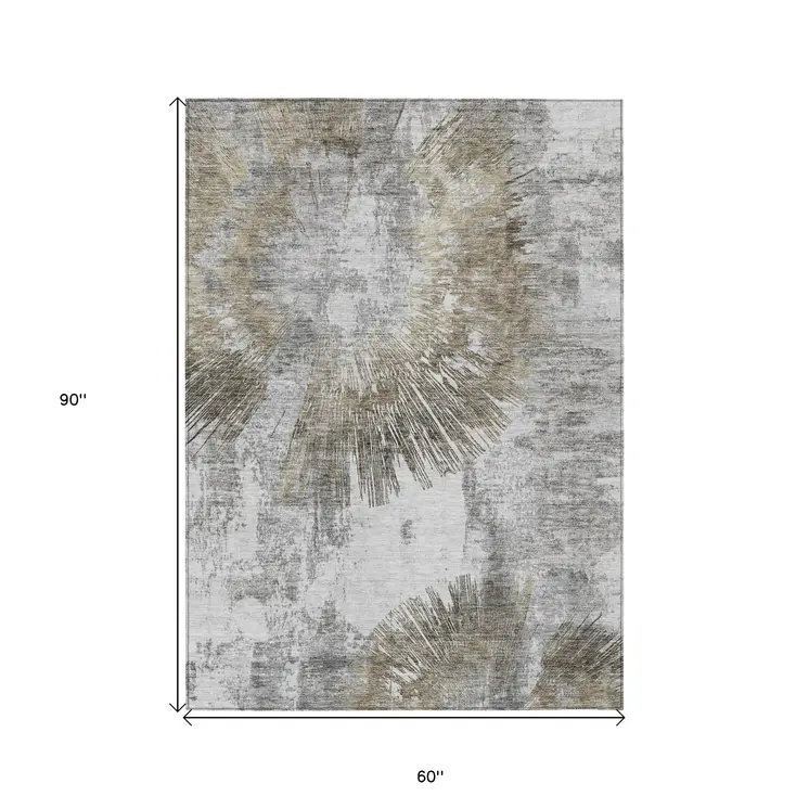 5' X 8' Taupe Beige And Brown Abstract Washable Indoor Outdoor Area Rug