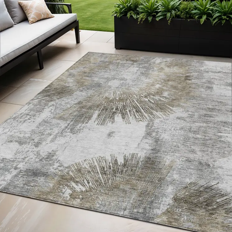 5' X 8' Taupe Beige And Brown Abstract Washable Indoor Outdoor Area Rug