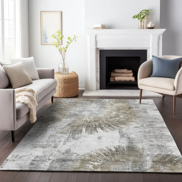 5' X 8' Taupe Beige And Brown Abstract Washable Indoor Outdoor Area Rug