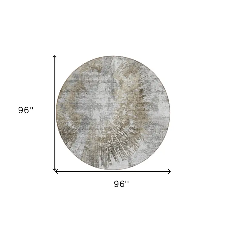 8' Taupe Beige And Brown Round Abstract Washable Indoor Outdoor Area Rug