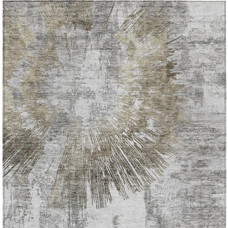 8' X 10' Taupe Beige And Brown Abstract Washable Indoor Outdoor Area Rug