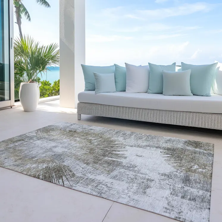 9' X 12' Taupe Beige And Brown Abstract Washable Indoor Outdoor Area Rug