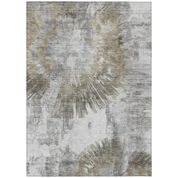 9' X 12' Taupe Beige And Brown Abstract Washable Indoor Outdoor Area Rug
