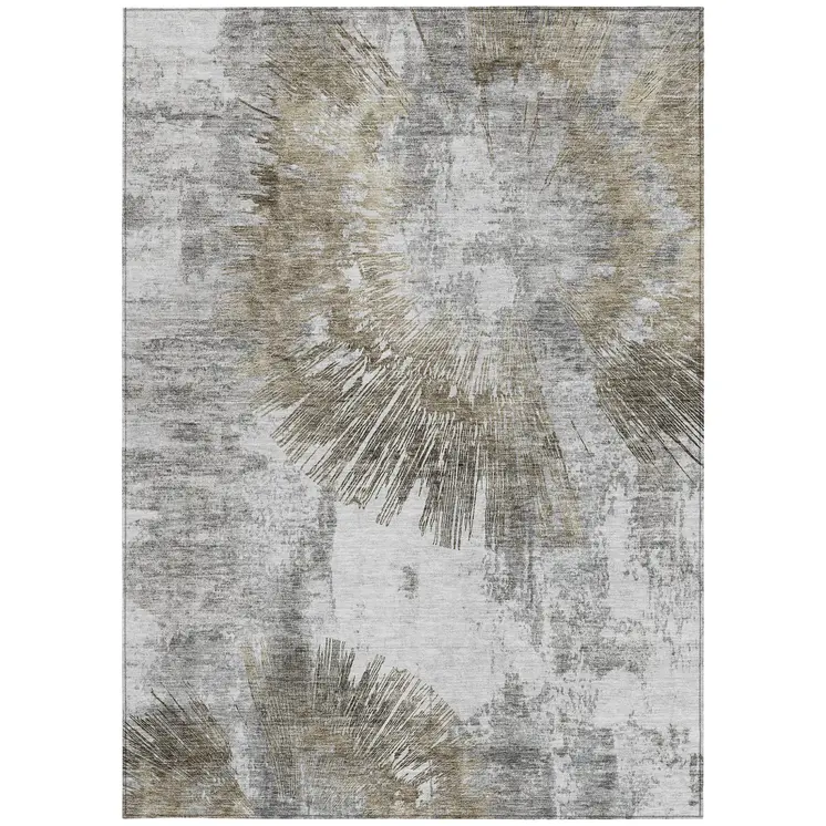 9' X 12' Taupe Beige And Brown Abstract Washable Indoor Outdoor Area Rug