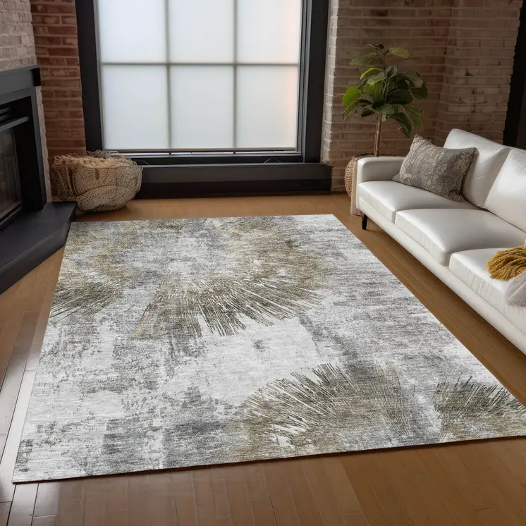 9' X 12' Taupe Beige And Brown Abstract Washable Indoor Outdoor Area Rug