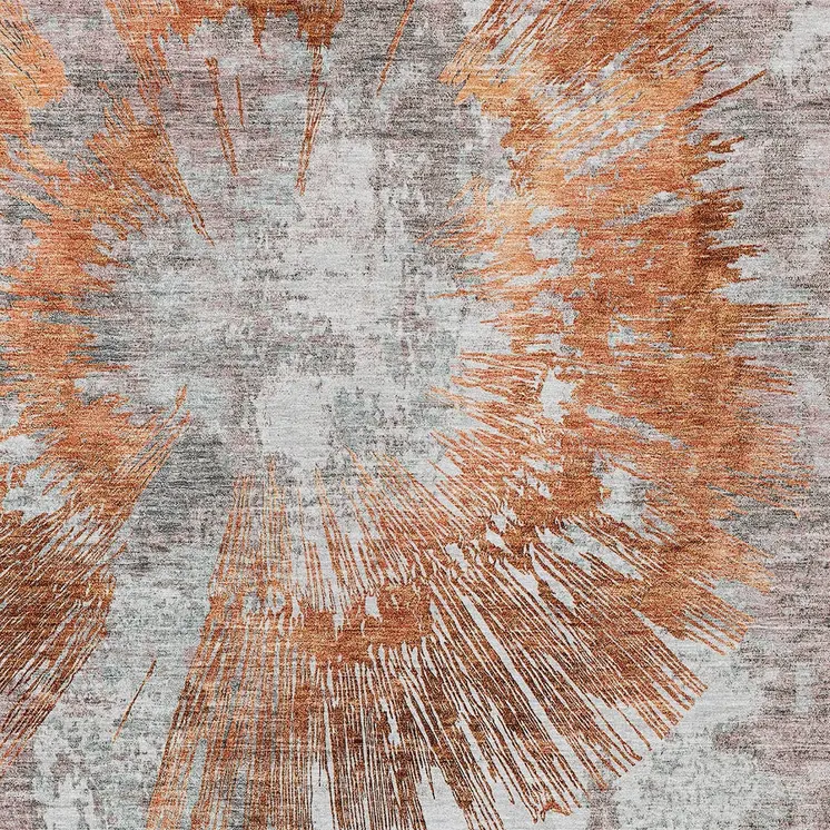 5' X 8' Terra Cotta Copper And Taupe Abstract Washable Indoor Outdoor Area Rug