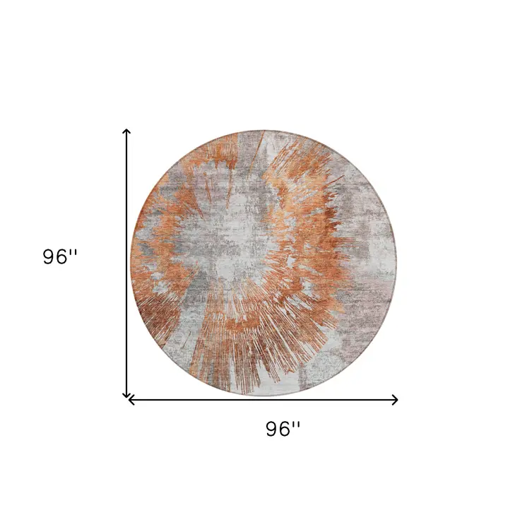 8' Terra Cotta Copper And Taupe Round Abstract Washable Indoor Outdoor Area Rug