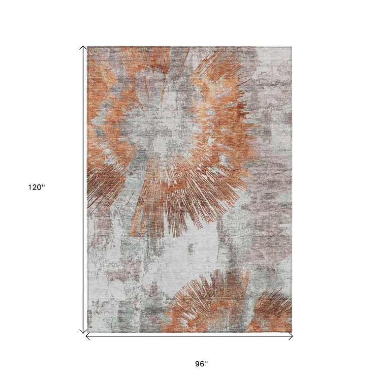 8' X 10' Terra Cotta Copper And Taupe Abstract Washable Indoor Outdoor Area Rug