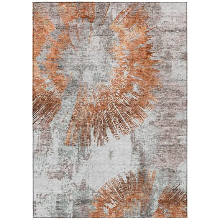9' X 12' Terra Cotta Copper And Taupe Abstract Washable Indoor Outdoor Area Rug