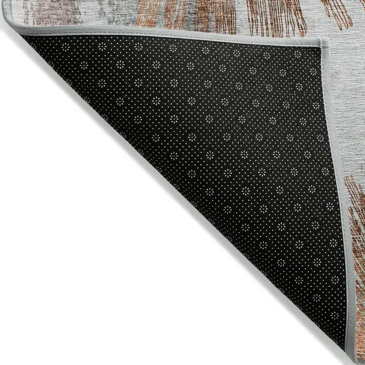 9' X 12' Terra Cotta Copper And Taupe Abstract Washable Indoor Outdoor Area Rug