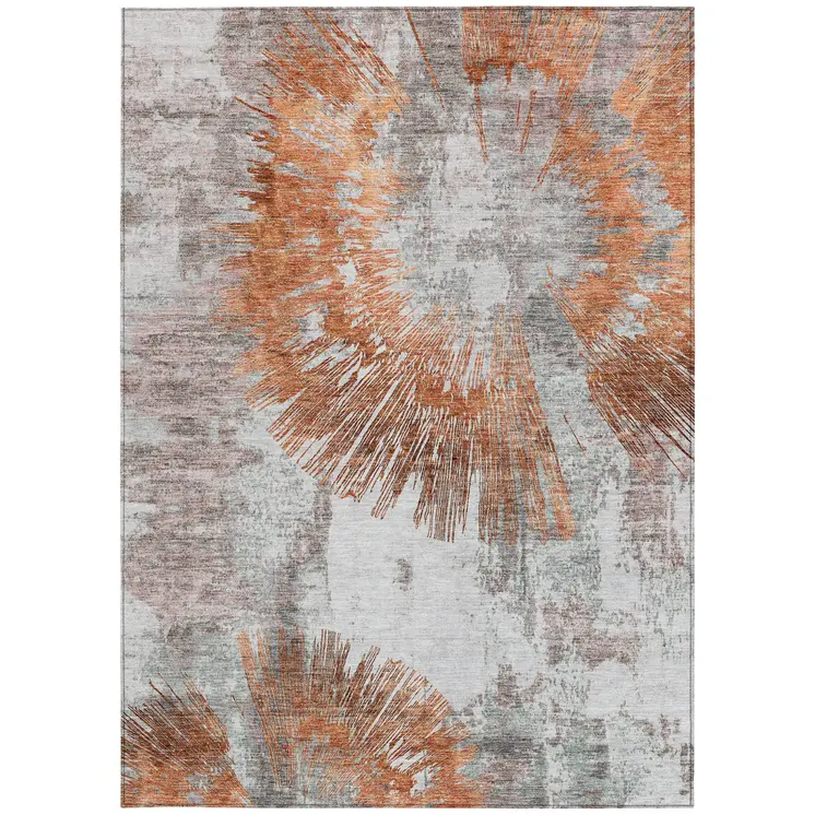 9' X 12' Terra Cotta Copper And Taupe Abstract Washable Indoor Outdoor Area Rug