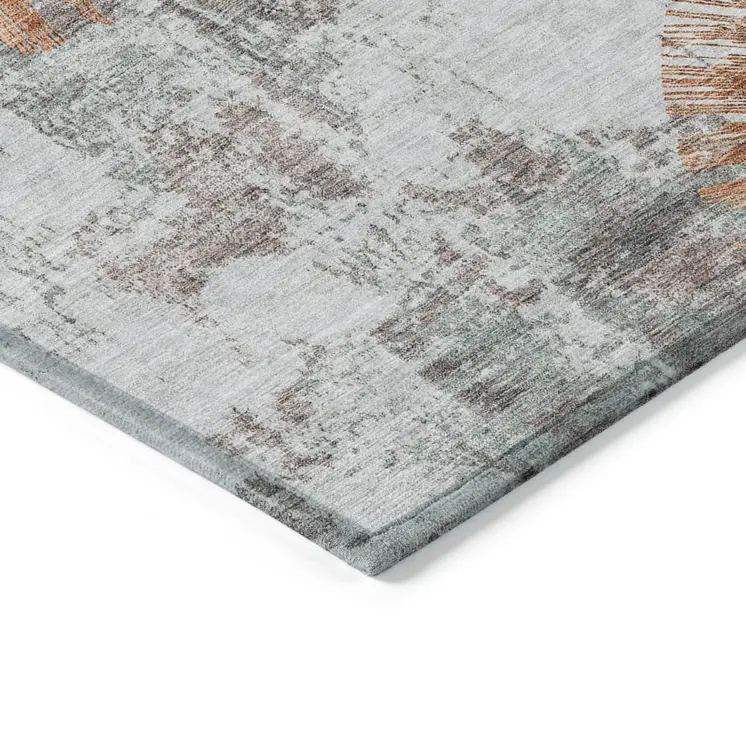 10' X 14' Terra Cotta Copper And Taupe Abstract Washable Indoor Outdoor Area Rug