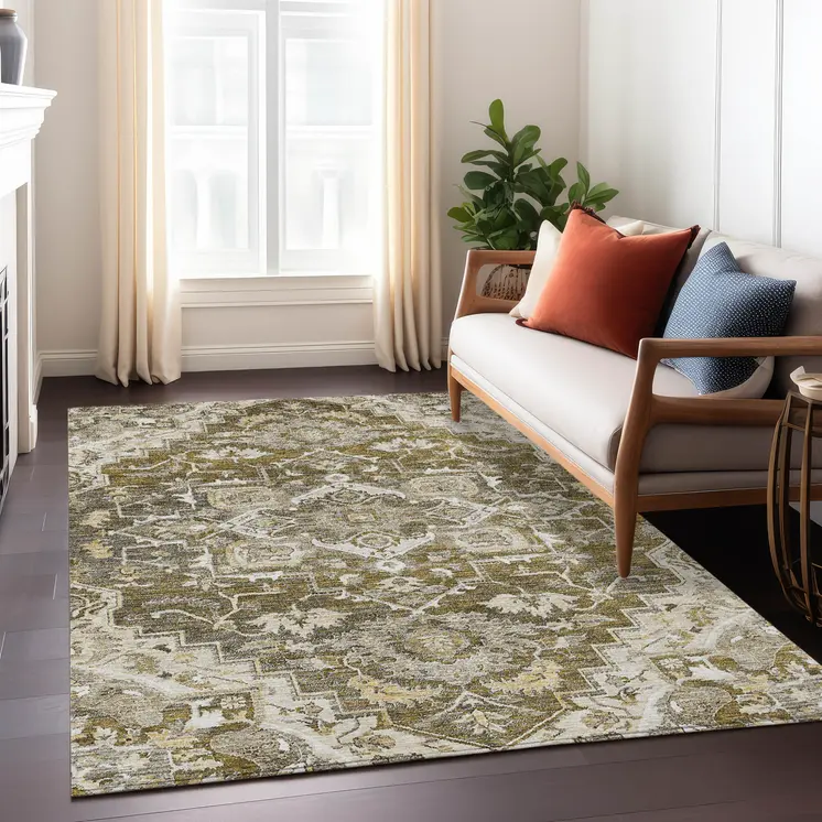 5' X 8' Brown Beige And Taupe Oriental Washable Indoor Outdoor Area Rug