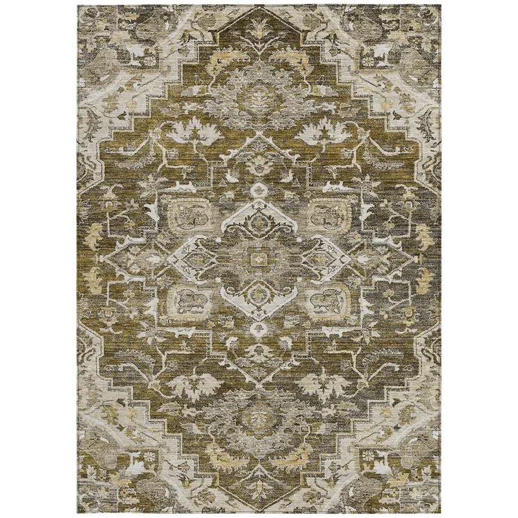 10' X 14' Brown Beige And Taupe Oriental Washable Indoor Outdoor Area Rug