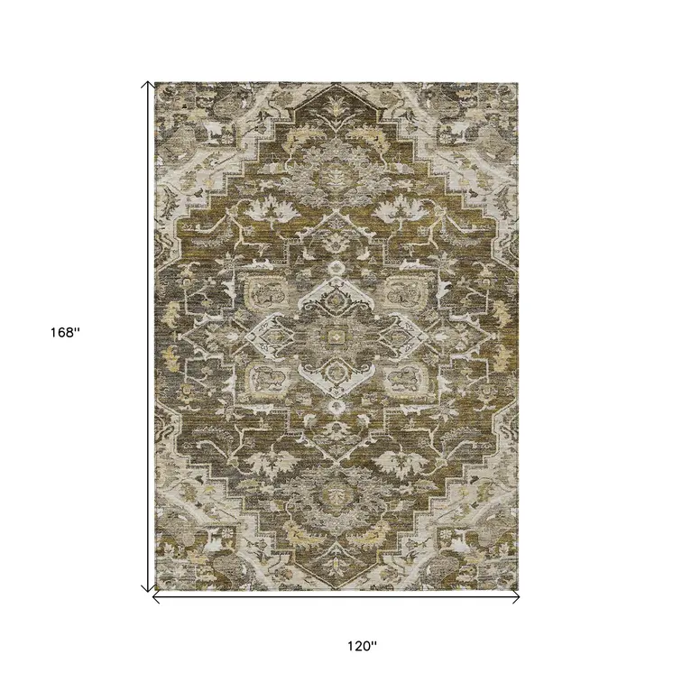 10' X 14' Brown Beige And Taupe Oriental Washable Indoor Outdoor Area Rug